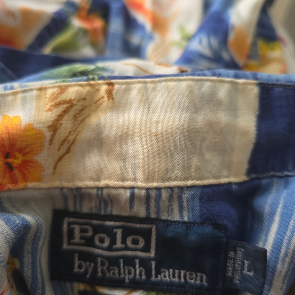 Polo Ralph Lauren Vintage Camp Shirt Mens Large Blue Hawaiian Hula Viscose Aloha - Picture 7 of 7